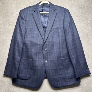 Jos A Bank Reserve Blue Plaid Wool Cashmere Blazer E Thomas Italy 44R